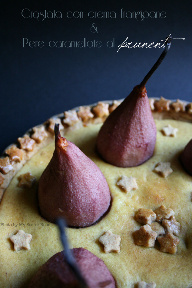 crostata con crema frangipane e pere caramellate al prunent